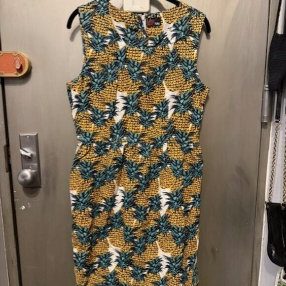 Retro Mid century Hawaiian Pineapple print Shift Mini Dress - Picture 5 of 16